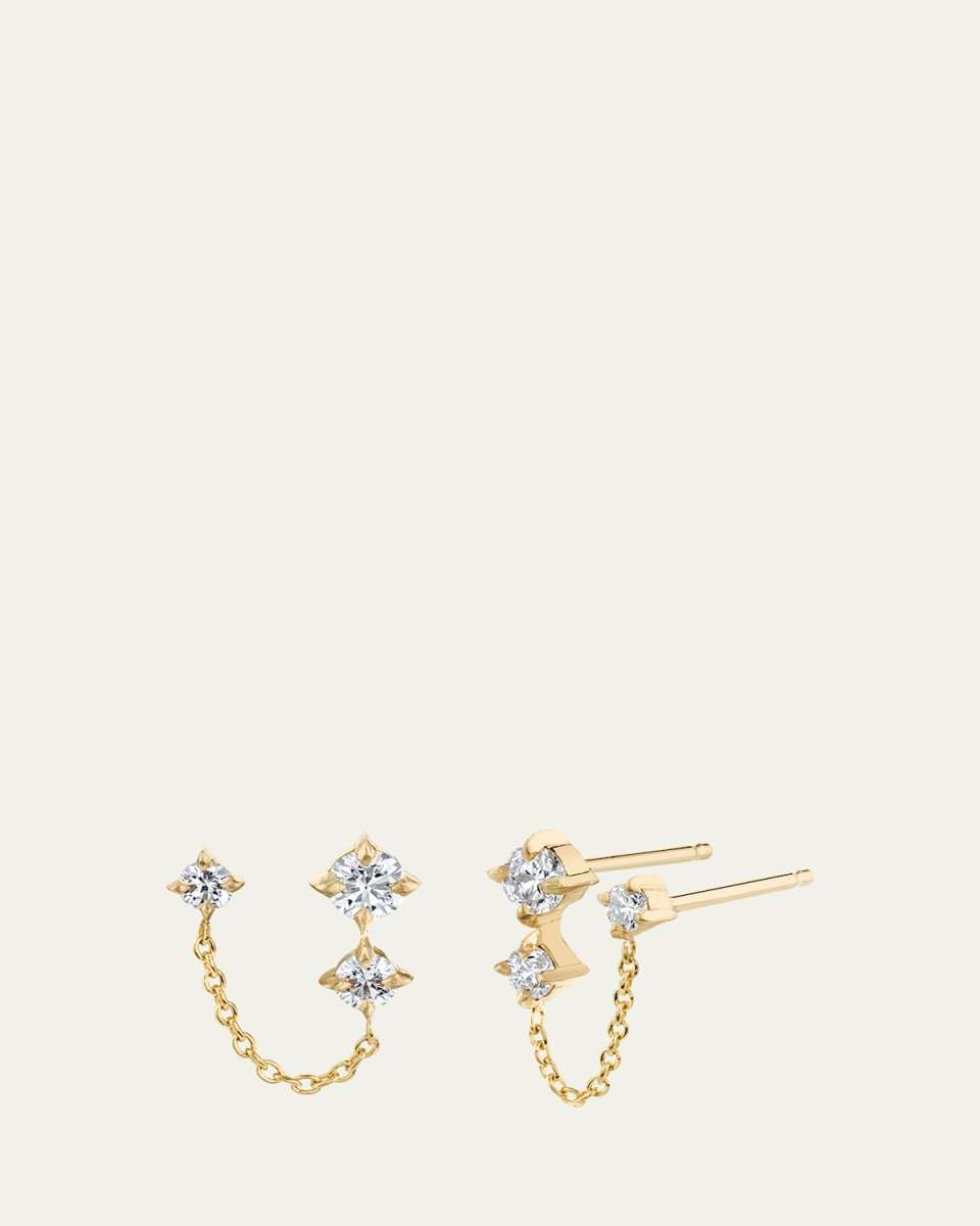 Wave Double-Piercing 3 Diamond Stud Earring, Single